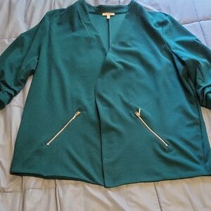 Maurices Teal Open Front Blazer with Zipper Details- Sz 3X